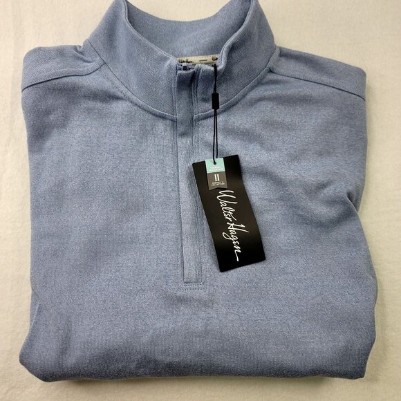 Walter Hagen Mens Small 1/4 Zip Sweatshirt Blue Heather Golf Preppy - Picture 2 of 11